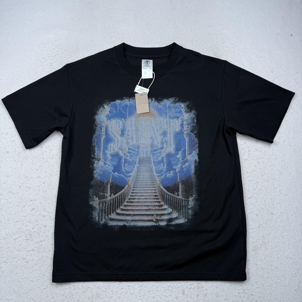SAINT Mxxxxxx Mens Large Black Stairway To Heaven Religious Graphic T-Shirt